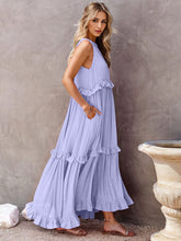 Load image into Gallery viewer, Ruffled Sleeveless Tiered Maxi Dress with Pockets
