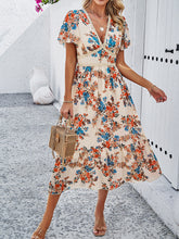 Load image into Gallery viewer, Printed V-Neck Flutter Sleeve Midi Dress
