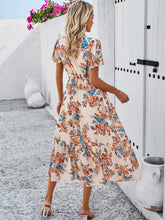 Load image into Gallery viewer, Printed V-Neck Flutter Sleeve Midi Dress
