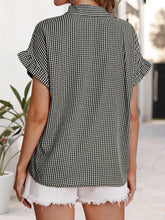 Load image into Gallery viewer, Plaid Notched Short Sleeve Blouse
