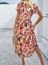 Load image into Gallery viewer, Printed V-Neck Flutter Sleeve Midi Dress
