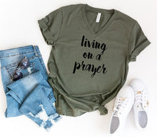 Load image into Gallery viewer, Living on a Prayer V Neck Tee
