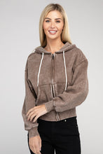 Load image into Gallery viewer, Acid Wash Fleece Cropped Zip-Up Hoodie
