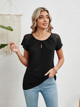 Load image into Gallery viewer, Lace Detail Round Neck Short Sleeve T-Shirt
