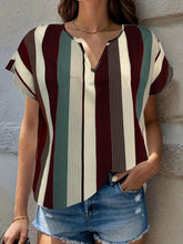 Load image into Gallery viewer, Striped Notched Short Sleeve Blouse
