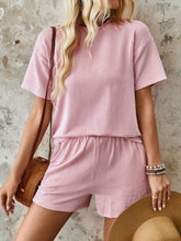 Load image into Gallery viewer, Textured Round Neck Short Sleeve Top and Shorts Set
