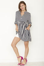 Load image into Gallery viewer, Tab sleeve stripe tunic /mini dress
