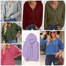 Load image into Gallery viewer, Lace-Up Dropped Shoulder Hoodie
