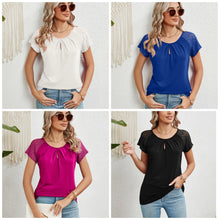 Load image into Gallery viewer, Lace Detail Round Neck Short Sleeve T-Shirt
