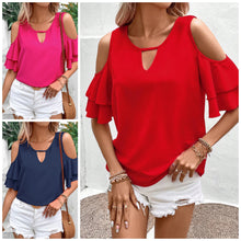 Load image into Gallery viewer, Cold Shoulder Flounce Sleeve Blouse
