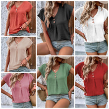 Load image into Gallery viewer, Decorative Button V-Neck Short Sleeve Blouse
