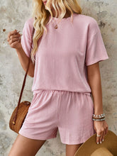Load image into Gallery viewer, Textured Round Neck Short Sleeve Top and Shorts Set
