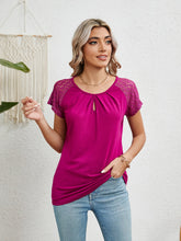 Load image into Gallery viewer, Lace Detail Round Neck Short Sleeve T-Shirt
