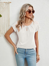 Load image into Gallery viewer, Lace Detail Round Neck Short Sleeve T-Shirt
