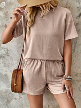 Load image into Gallery viewer, Textured Round Neck Short Sleeve Top and Shorts Set
