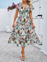 Load image into Gallery viewer, Printed V-Neck Flutter Sleeve Midi Dress
