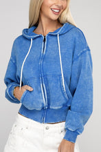 Load image into Gallery viewer, Acid Wash Fleece Cropped Zip-Up Hoodie
