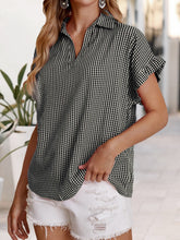 Load image into Gallery viewer, Plaid Notched Short Sleeve Blouse
