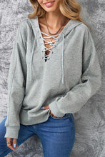 Load image into Gallery viewer, Lace-Up Dropped Shoulder Hoodie
