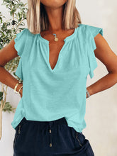 Load image into Gallery viewer, Ruffled Notched Cap Sleeve Top
