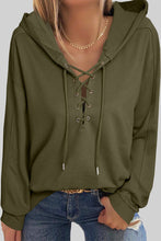 Load image into Gallery viewer, Lace-Up Dropped Shoulder Hoodie
